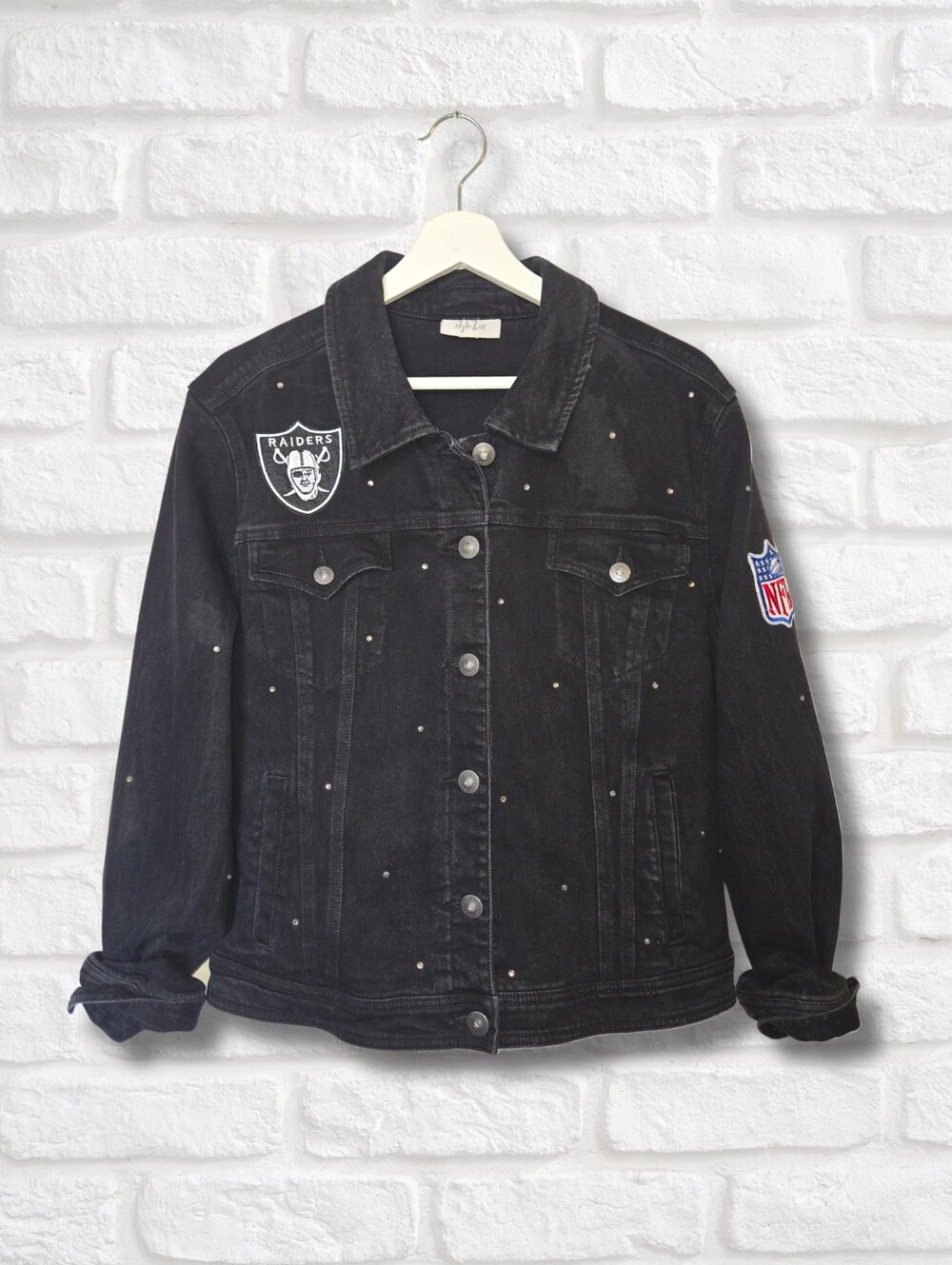 Las Vegas Raiders Oversized Denim Jacket W/Rhinestones